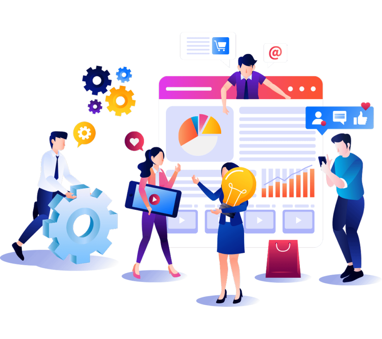 Illustration of a team building a software product